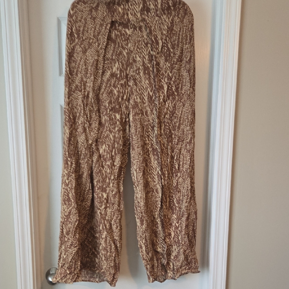 Kori Brown & Cream Wide-Leg Patterned Pants